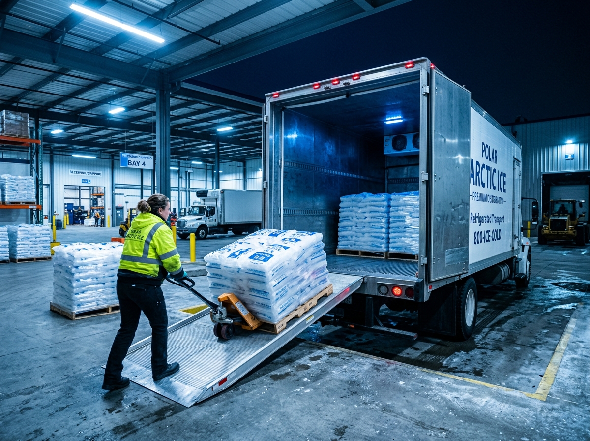 Distribución de hielo en camión refrigerado