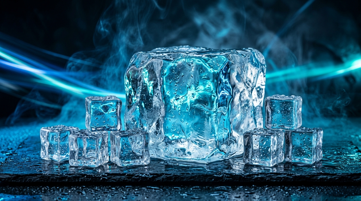 Hielo cristalino con luz azul